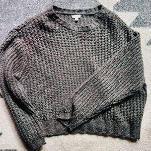 Gray Chunky Knit Sweater with Colorful Flecks